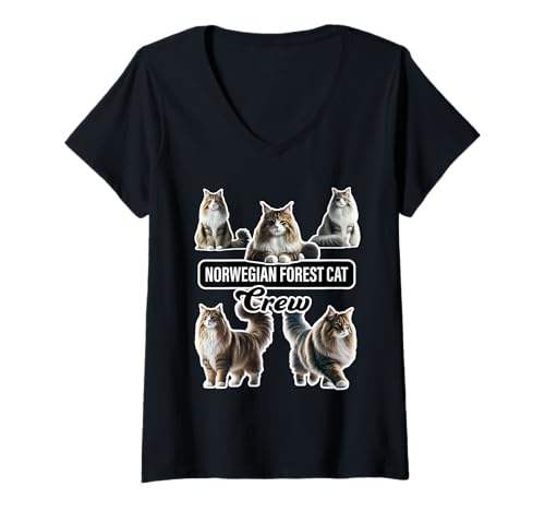 Damen Norwegische Waldkatze Crew T-Shirt mit V-Ausschnitt Damen Norwegische Waldkatze Crew T-Shirt mit V-Ausschnitt von Miller Sye