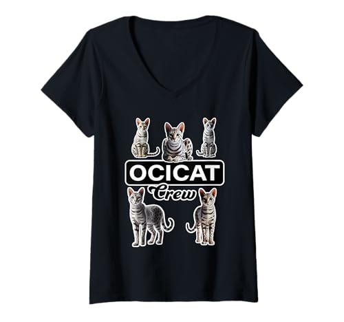 Damen Ocicat Cat Crew T-Shirt mit V-Ausschnitt Damen Ocicat Cat Crew T-Shirt mit V-Ausschnitt von Miller Sye
