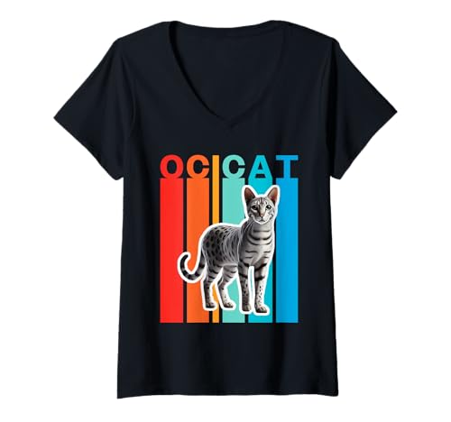 Damen Ocicat Katze bunt T-Shirt mit V-Ausschnitt Damen Ocicat Katze bunt T-Shirt mit V-Ausschnitt von Miller Sye
