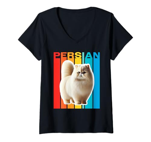 Damen Perserkatze, bunt T-Shirt mit V-Ausschnitt Damen Perserkatze, bunt T-Shirt mit V-Ausschnitt von Miller Sye
