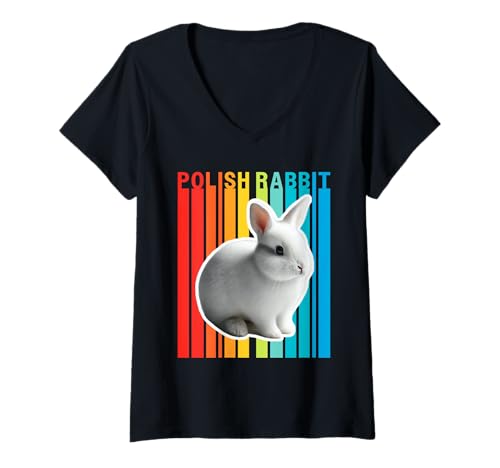 Damen Polnisches Kaninchen, buntes T-Shirt mit V-Ausschnitt Damen Polnisches Kaninchen, buntes T-Shirt mit V-Ausschnitt von Miller Sye