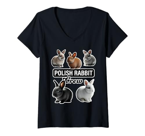 Damen Polnisches Kaninchen Crew Funny Bunny T-Shirt mit V-Ausschnitt Damen Polnisches Kaninchen Crew Funny Bunny T-Shirt mit V-Ausschnitt von Miller Sye