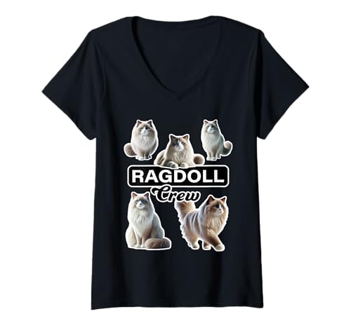 Damen Ragdoll Cat Crew T-Shirt mit V-Ausschnitt Damen Ragdoll Cat Crew T-Shirt mit V-Ausschnitt von Miller Sye