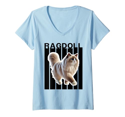 Damen Ragdoll Katzenliebhaber T-Shirt mit V-Ausschnitt Damen Ragdoll Katzenliebhaber T-Shirt mit V-Ausschnitt von Miller Sye