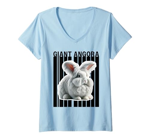 Damen Riesiger Angora-Kaninchen-Liebhaber, niedlicher Has T-Shirt mit V-Ausschnitt Damen Riesiger Angora-Kaninchen-Liebhaber, niedlicher Has T-Shirt mit V-Ausschnitt von Miller Sye