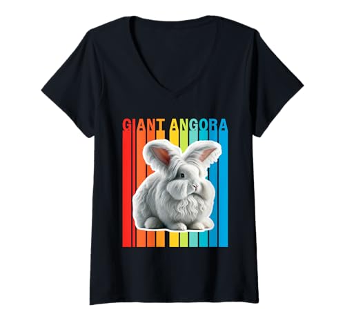Damen Riesiges Angora-Kaninchen, bun T-Shirt mit V-Ausschnitt Damen Riesiges Angora-Kaninchen, bun T-Shirt mit V-Ausschnitt von Miller Sye
