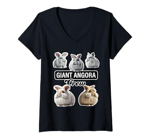 Damen Riesiges Angora-Kaninchen Crew Funny Bunny T-Shirt mit V-Ausschnitt Damen Riesiges Angora-Kaninchen Crew Funny Bunny T-Shirt mit V-Ausschnitt von Miller Sye