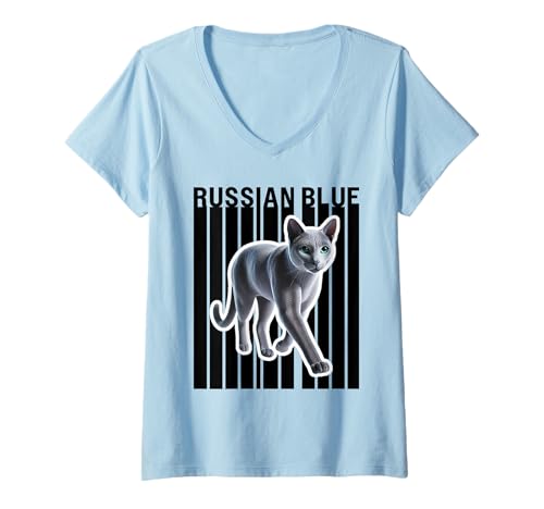 Damen Russische blaue Katzenliebhaber T-Shirt mit V-Ausschnitt Damen Russische blaue Katzenliebhaber T-Shirt mit V-Ausschnitt von Miller Sye