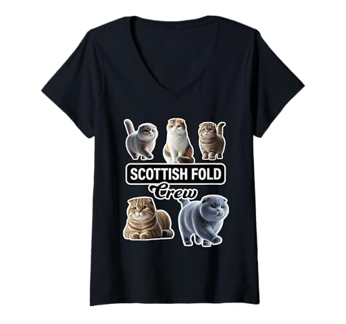 Damen Scottish Fold Cat Crew T-Shirt mit V-Ausschnitt Damen Scottish Fold Cat Crew T-Shirt mit V-Ausschnitt von Miller Sye