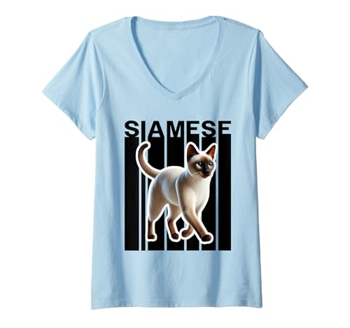 Damen Siamesische Katzenliebhaber T-Shirt mit V-Ausschnitt Damen Siamesische Katzenliebhaber T-Shirt mit V-Ausschnitt von Miller Sye