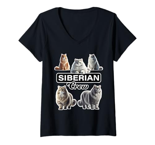 Damen Sibirische Katzenbesatzung T-Shirt mit V-Ausschnitt Damen Sibirische Katzenbesatzung T-Shirt mit V-Ausschnitt von Miller Sye
