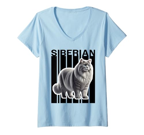 Damen Sibirische Katzenliebhaber T-Shirt mit V-Ausschnitt Damen Sibirische Katzenliebhaber T-Shirt mit V-Ausschnitt von Miller Sye