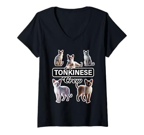Damen Tonkinese Cat Crew T-Shirt mit V-Ausschnitt Damen Tonkinese Cat Crew T-Shirt mit V-Ausschnitt von Miller Sye