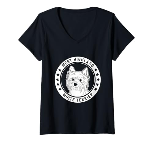 Damen West Highland White Terrier Hundeporträt T-Shirt mit V-Ausschnitt Damen West Highland White Terrier Hundeporträt T-Shirt mit V-Ausschnitt von Miller Sye