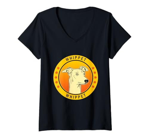 Damen Whippet Hundeporträt T-Shirt mit V-Ausschnitt Damen Whippet Hundeporträt T-Shirt mit V-Ausschnitt von Miller Sye