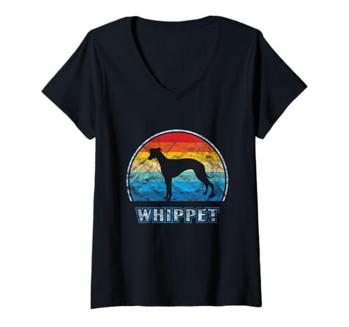 Damen Whippet Vintage Design Hund T-Shirt mit V-Ausschnitt Damen Whippet Vintage Design Hund T-Shirt mit V-Ausschnitt von Miller Sye