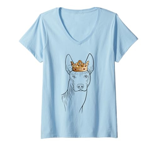 Damen Xoloitzcuintli Hund trägt Krone Xolo Hund T-Shirt mit V-Ausschnitt Damen Xoloitzcuintli Hund trägt Krone Xolo Hund T-Shirt mit V-Ausschnitt von Miller Sye