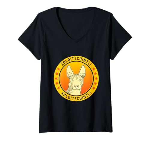 Damen Xoloitzcuintli Hundeporträt Xolo Hund T-Shirt mit V-Ausschnitt Damen Xoloitzcuintli Hundeporträt Xolo Hund T-Shirt mit V-Ausschnitt von Miller Sye