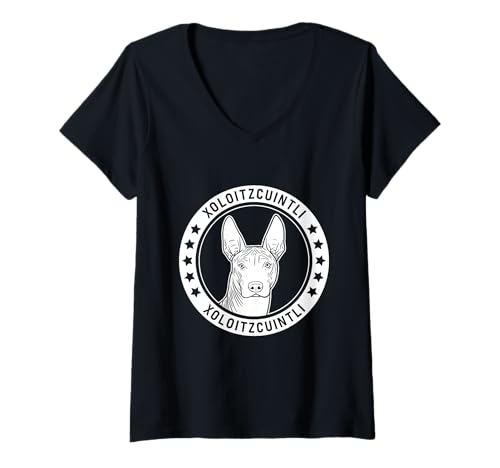 Damen Xoloitzcuintli Hundeporträt Xolo Hund T-Shirt mit V-Ausschnitt Damen Xoloitzcuintli Hundeporträt Xolo Hund T-Shirt mit V-Ausschnitt von Miller Sye