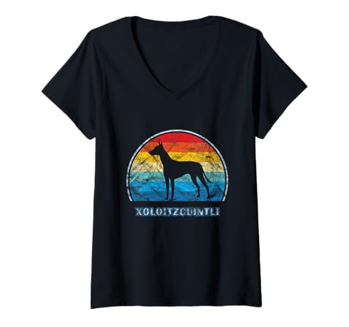 Damen Xoloitzcuintli Vintage Design Hund Xolo Hund T-Shirt mit V-Ausschnitt Damen Xoloitzcuintli Vintage Design Hund Xolo Hund T-Shirt mit V-Ausschnitt von Miller Sye