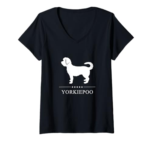 Damen Yorkiepoo Hund, weiße Silhouette T-Shirt mit V-Ausschnitt Damen Yorkiepoo Hund, weiße Silhouette T-Shirt mit V-Ausschnitt von Miller Sye