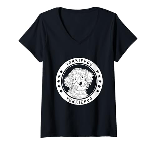 Damen Yorkiepoo Hundeporträt T-Shirt mit V-Ausschnitt Damen Yorkiepoo Hundeporträt T-Shirt mit V-Ausschnitt von Miller Sye