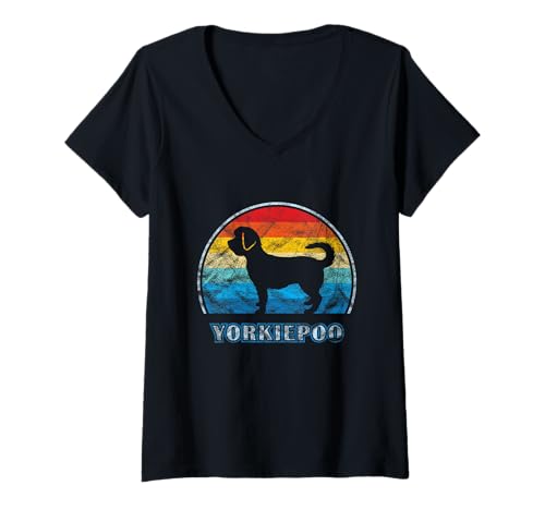 Damen Yorkiepoo Vintage Design Hund T-Shirt mit V-Ausschnitt Damen Yorkiepoo Vintage Design Hund T-Shirt mit V-Ausschnitt von Miller Sye