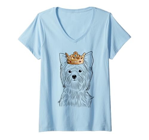 Damen Yorkshire Terrier Hund trägt Krone Yorkie Hund T-Shirt mit V-Ausschnitt Damen Yorkshire Terrier Hund trägt Krone Yorkie Hund T-Shirt mit V-Ausschnitt von Miller Sye