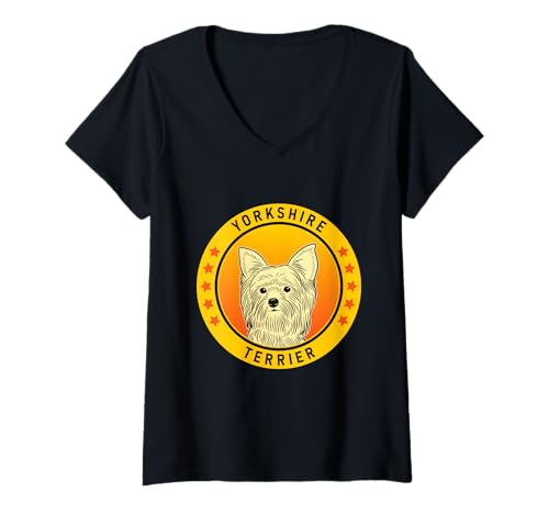 Damen Yorkshire Terrier Hundeporträt T-Shirt mit V-Ausschnitt Damen Yorkshire Terrier Hundeporträt T-Shirt mit V-Ausschnitt von Miller Sye