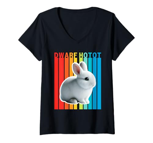 Damen Zwerg Hotot Rabbit Buntes Häschen T-Shirt mit V-Ausschnitt Damen Zwerg Hotot Rabbit Buntes Häschen T-Shirt mit V-Ausschnitt von Miller Sye