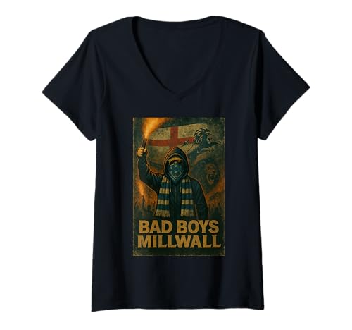 Damen Millwall T-Shirt Englische Ultras Fahne Fans Herren England T-Shirt mit V-Ausschnitt Damen Millwall T-Shirt Englische Ultras Fahne Fans Herren England T-Shirt mit V-Ausschnitt von Millwall Fans & Patrioten Shop IBK