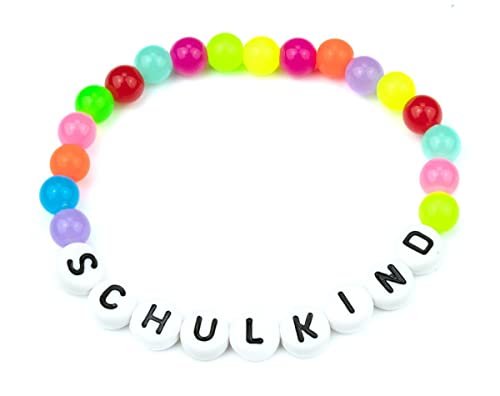 Milosa Kinder-Armband | Armband für Mädchen und Jungen, Perlenarmband mit Schulkind Aufschrift, Stretcharmband mit farbenfrohen Perlen, Geschenk für Einschulung und Schultüte, Kinderarmband von Milosa