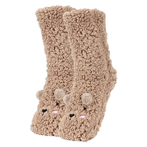 MilyaDE Damen Stoppersocken Kuschelsocken Mädchen Süße Bär Winter Flauschige Dicke Haussocken, Braun von MilyaDE