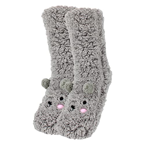 MilyaDE Damen Stoppersocken Kuschelsocken Mädchen Süße Bär Winter Flauschige Dicke Haussocken, Grau von MilyaDE