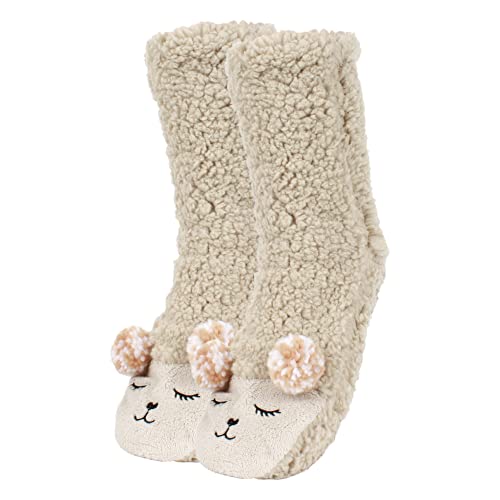 MilyaDE Damen Stoppersocken Kuschelsocken Mädchen Süße Bär Winter Flauschige Dicke Haussocken, Khaki von MilyaDE