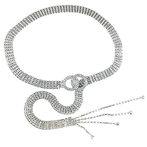 MilyaDE Strass Gürtel für Damen - Eleganter Taillengürtel Taillenkette Kettengürtel Bauchkette aus Metall - Ideal für Kleid (Silber) von MilyaDE