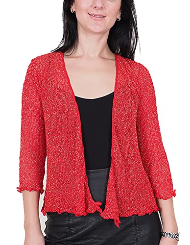 Mimosa Damen Crochet Strecken Fisch-Netz Boleroshrug Mutterschaft Krawatte an der Taille Cardigan (Eine Größe passt DE 34-48, Red/Gold) von Mimosa