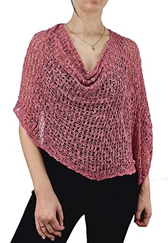 MIMOSA Damen-Poncho im Popcorn-Stil, einfarbig, Stretch-Fischnetz, gehäkelt, Fledermaus, kleiner Poncho, rot, One size von Mimosa