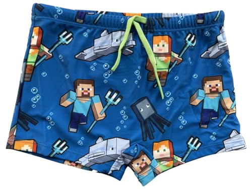 Minecraft Badehose mit elastischem Bund und Kordelzug (DE/NL/SE/PL, Numerisch, 116, Regular, blau) von Minecraft