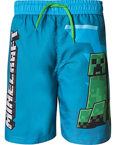 Minecraft Badeshort Badehose Scwimmhose Jungen Creeper (116, Blau) von Minecraft