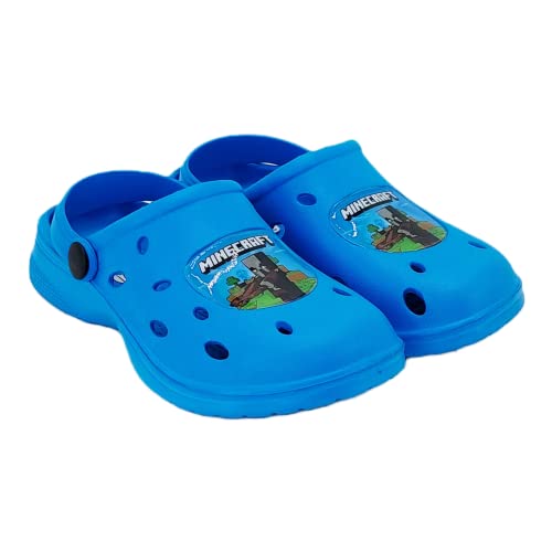 Minecraft Clogs für Jungen, Leichte Sandalen, Design Pillager, Sommersandalen, Größe EU 24/25 | Blau von Minecraft