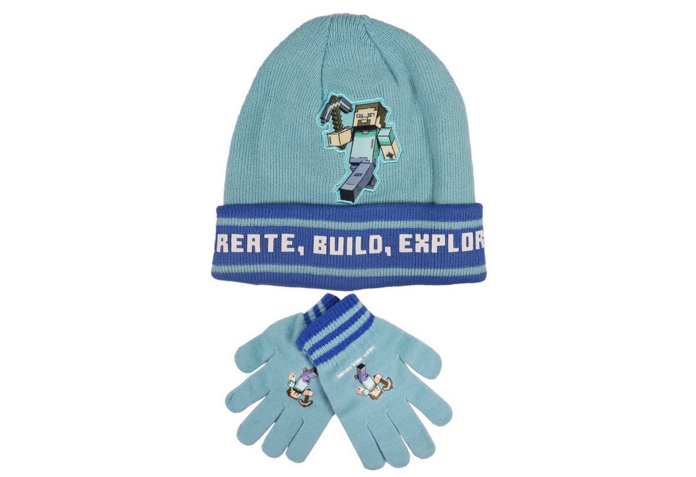 Minecraft Jerseymütze Minecraft Steve Kinder 2tlg Set Wintermütze Mütze plus Handschuhe Gr. 54 bis 56 von Minecraft