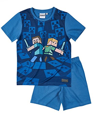 Minecraft Jungen Shorty-Pyjama - blau - 116 von Minecraft