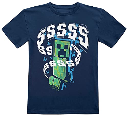 Minecraft Kids - Creeper Unisex T-Shirt dunkelblau 128 100% Baumwolle Fan-Merch, Gaming von Minecraft