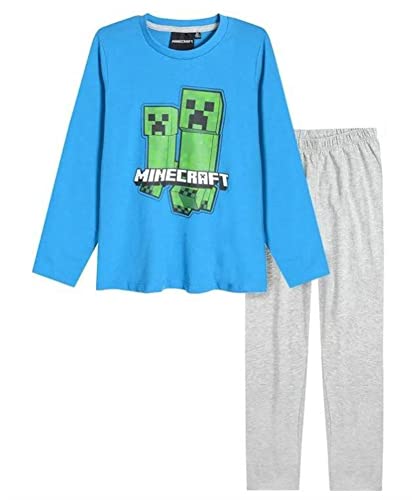 Minecraft Kinder Pyjama Langer Schlafanzug für Jungen + Mädchen 8 Jahre Größen 128 cm Blau - Grau von Minecraft