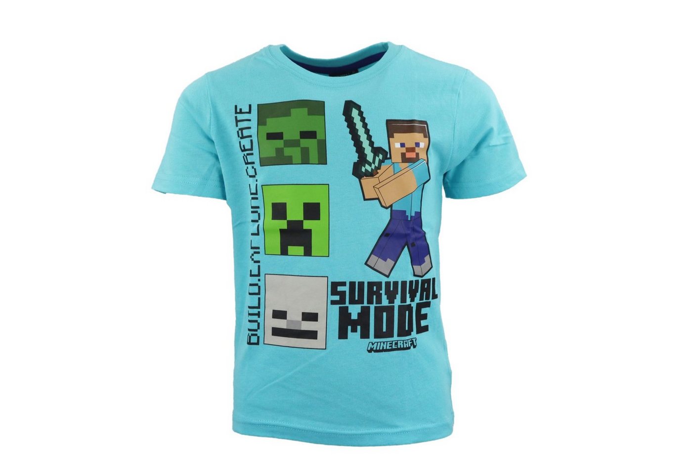 Minecraft Print-Shirt Minecraft Steve Creeper Zombie Kinder Jungen T-Shirt Gr. 116 bis 152, 100% Baumwolle, in Blau von Minecraft