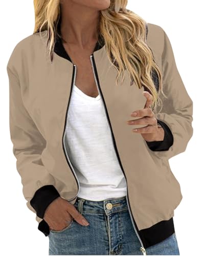 Minetom Bomberjacke Damen Jacke Casual Langarm Outwear ReißVerschluss Leichte Übergangsjacke Bikerjacke Frühling Sommer Mantel A Khaki M Minetom Bomberjacke Damen Jacke Casual Langarm Outwear ReißVerschluss Leichte Übergangsjacke Bikerjacke Frühling Sommer Mantel A Khaki M von Minetom