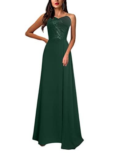 Minetom Cocktailkleider Damen Schulterfrei Pailletten Hochzeitskleid Festliches Kleid Lang Abend Party Ballkleid Brautjungfer V-Ausschnitt Maxikleid J Grün L von Minetom