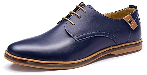 Minetom Cool Herren Britisch Stil Gummisohle Stiefel Business Schuhe Leder Oxfords Plus Größen Schnürhalbschuhe Blau 47 EU von Minetom