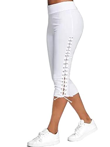 Minetom Damen 3/4 Yoga Hose Kurze Sommer Stretch Stoffhose Mit Verband Hollow Sommerhose Leggings Freizeithose High Waist Jogginghose A Weiß XXL Minetom Damen 3/4 Yoga Hose Kurze Sommer Stretch Stoffhose Mit Verband Hollow Sommerhose Leggings Freizeithose High Waist Jogginghose A Weiß XXL von Minetom